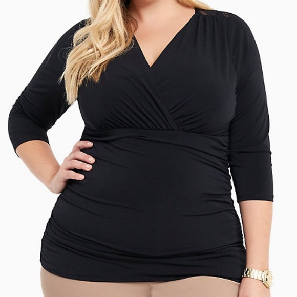 Torrid Black Sheer-back Surplice Empire Blouse 2X